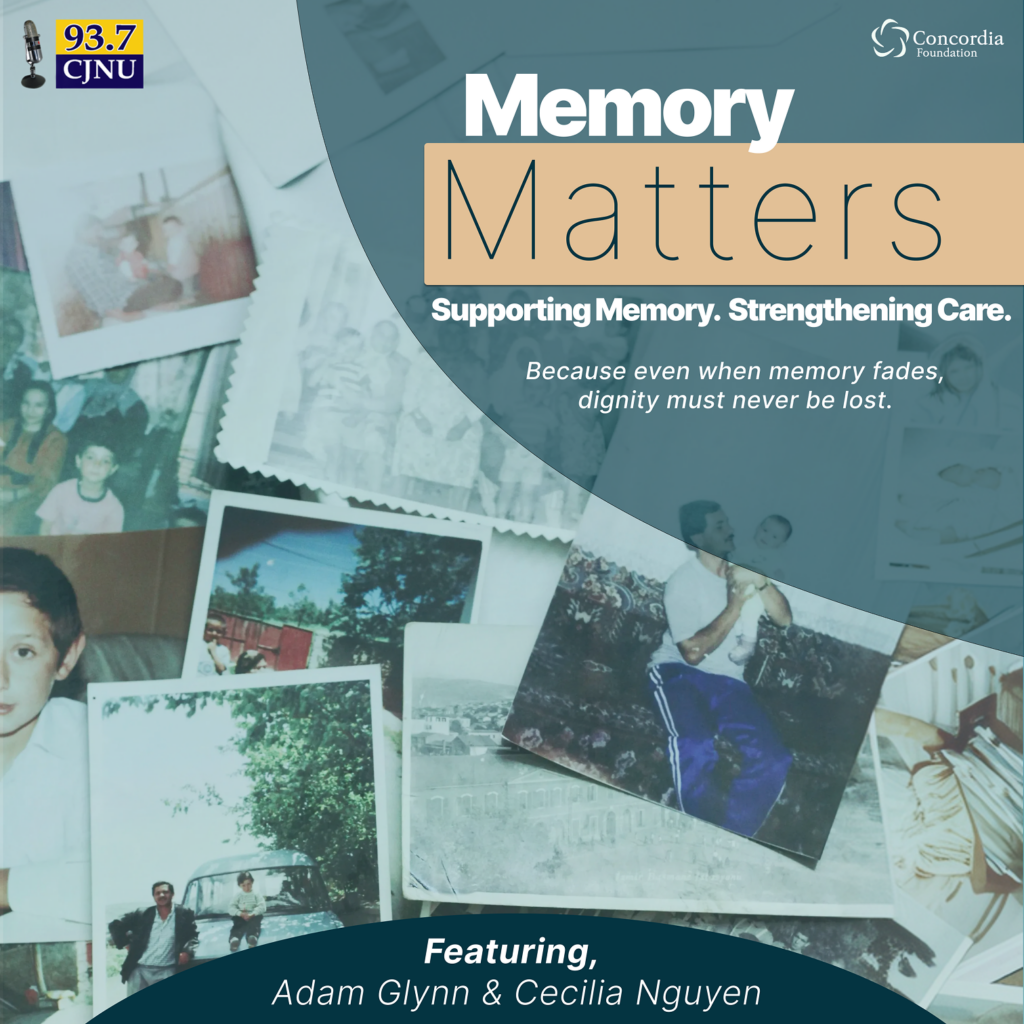 Poster for the Memory Matters campaign by Concordia Foundation, featuring a collage of photos and bold title; mentions Adam Glynn & Cecilia Nguyen.